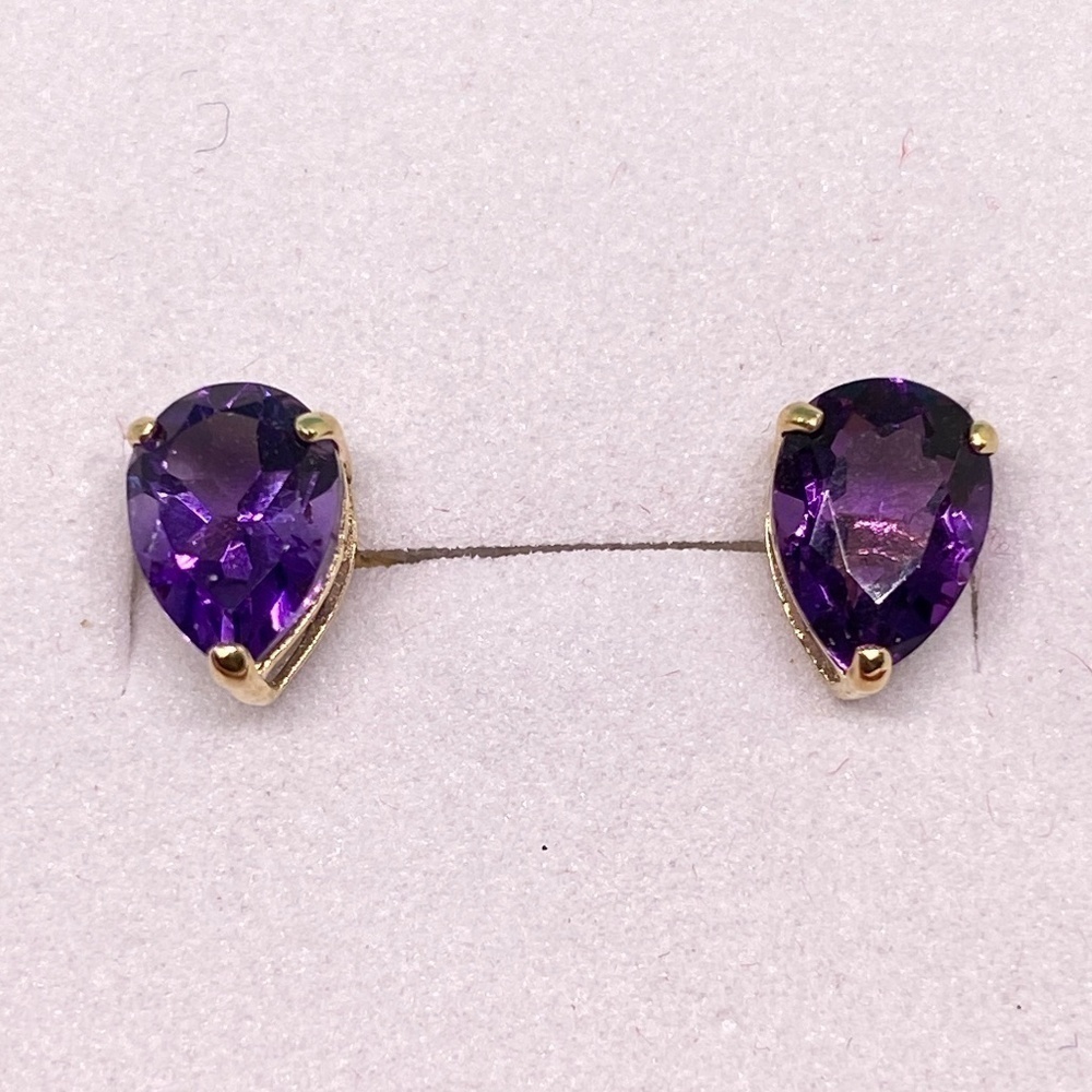Natural amethyst stud earrings 14k yellow gold New February birthday stone